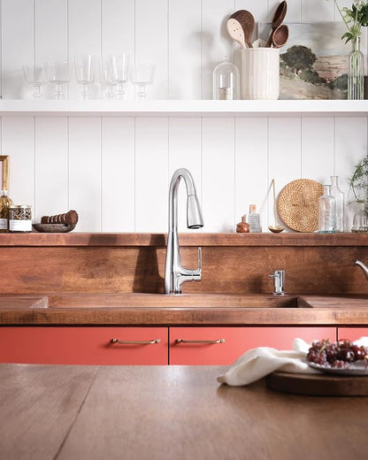 Moen Haelyn Chrome Single-Handle Pull-Down Sprayer Kitchen Faucet Featuring Power Boost for a Faster Clean, Soap Dispenser Included, 87627