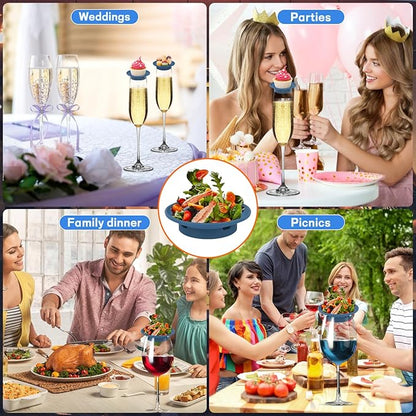 4 Pack Wine Glass Charcuterie Topper, Mini Charcuterie Boards for Wine Glass, Charcuterie Wine Glass Topper, Reusable Wine Glass Topper Coasters Plate for Family Gatherings and parties(Blue)