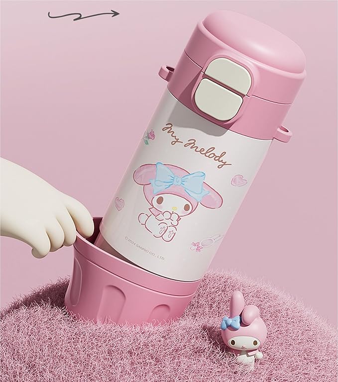 Melody Stainless Steel Insulated Water Bottle with Strap (Spout & Straw) 480ml - Pink