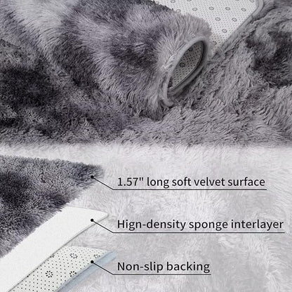 Soft Comfy Faux Fur Area Rug Super Fluffy Carpets for Bedroom Thick Fuzzy Shag Rug 6 x 9 ft for Living Room Nuresry Dorm Indoor Abstract Large Rugs for Modern Interior, Tie-Dyed Dark Grey