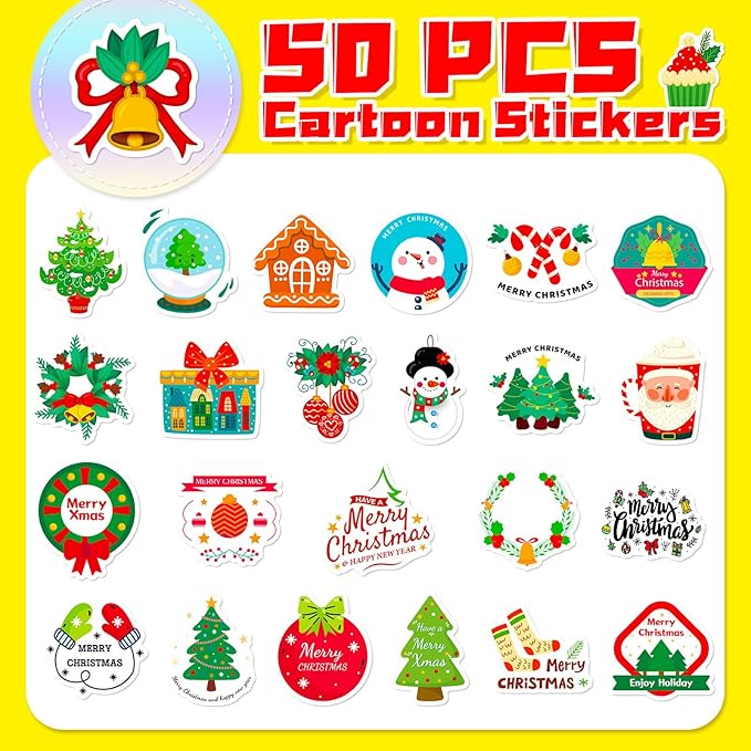 Christmas Stickers 50PCS, Lifany Christmas Stickers for Kids and Teens, Vinyl Stickers for Students Stocking Stuffers Christmas Party Favors,Christmas Crafts for Kids