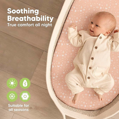 2-Pack Organic Bassinet Sheets for Girls, Boys - 100% Cotton Bassinet Mattress Sheets Compatible with Halo Bassinest Swivel Sleeper, Graco, Baby Delight, Chicco, Fitted Bassinet Sheets (Butterflies)