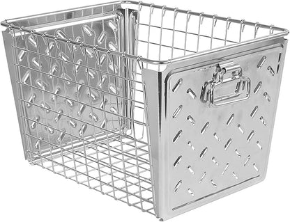 Tovolo Macklin, Stamped Steel & Wire Basket for Closet & Cubby Storage Vintage-Inspired Design with Customizable Label Plate, Medium, Zinc