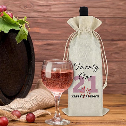 21st Birthday Gifts for Her Him Wine Bag Year Old Birthday Gifts Ideas Friendship Gift for Best Friend Drawstring Burlap Wine Wrap Bag Happy Birthday Gift for Daughter Sister Birthday Party Decors