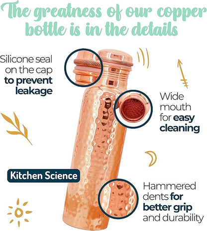 Copper Water Bottle (34oz/1000 ml) w/Copper Tumbler, Carrying Bag & Deco Sleeve | Pure Copper Bottle for Drinking Water | Lab-Tested, Leak-Proof | Authentic Ayurvedic Copper Bottle