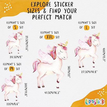 Large Rainbow Wall Decals by Lipastick - 132 pcs Rainbow Wall Stickers - Unicorn Wall Decals for Kids Bedroom Room Nursery – Kids Wall Stickers Cloud Stars Ponies - Waterproof Wall Art Décor L Size