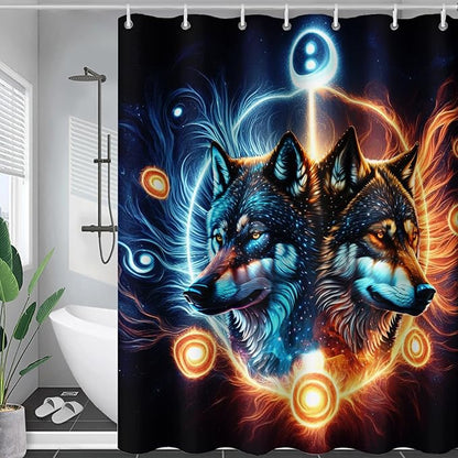 AILONEN Boys Wolf Shower Curtains, Animal Wolf Print Shower Curtain for Boys Kids Bathroom Decor,Modern Abstract Black Bath Curtain 72" W*78" H Decor with 12 Plastic Hooks