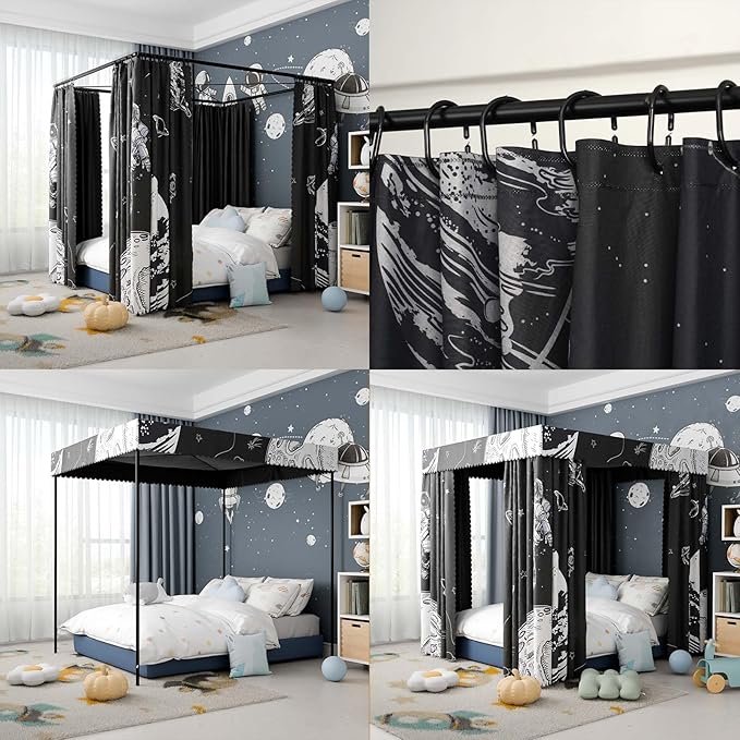 Astronaut Canopy Bed Curtains - 4 Corner Post Bed Curtains Canopy Full Bed Canopy Curtains for Children Girls Bedroom Decoration(Astronaut, Full)