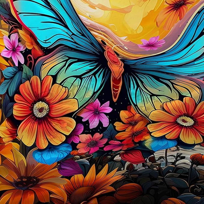 AILONEN Beautiful Butterfly Shower Curtain,Blue Butterfly with Sunflower Bath Curtain for Bathroom for Boys,Girls,Natural Plants Waterproof Fabric Shower Curtain Set with Hooks,60" W*72" H