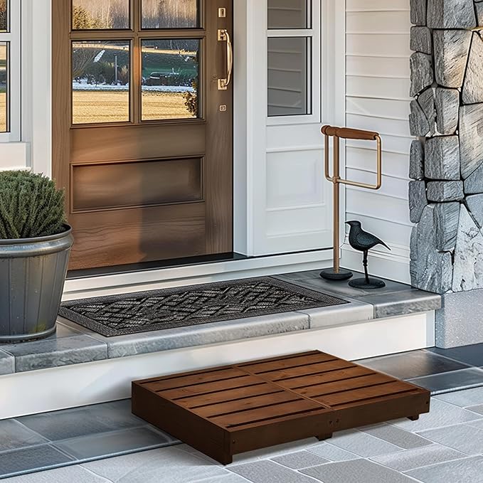 Outdoor Steps 3.5'' Height, Indoor Wooden Step Stool with Non Slip Pads, Step for Outside, Safety Stepping Stool for Hanicap, Kids, Bathroom, Kitchen, Bed (Walnut Color)