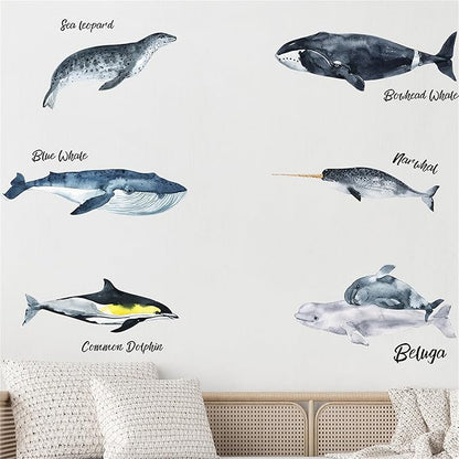 Removable Vinyl Whale Wall Decal Sea Life Wall Sticker Decor Nursery Kidsroom School Classroom Livingroom Bedroom Bathroom Coastal Ocean Fish Murals Decals