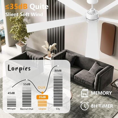 72" Large Smart Ceiling Fan with Lights Remote,Silent DC Motor,Control via Voice Alexa Google App,Outdoor Indoor Modern Ceiling Fans for Large Living Room Patios Decks,Dimmable,5 Blades in White&Wood