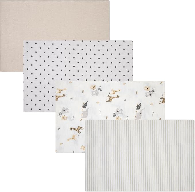 4-Pack Unisex Baby Cotton Flannel Receiving Blankets, One Size Newborn Swaddle Blankets (30 x 30)