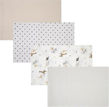 4-Pack Unisex Baby Cotton Flannel Receiving Blankets, One Size Newborn Swaddle Blankets (30 x 30)