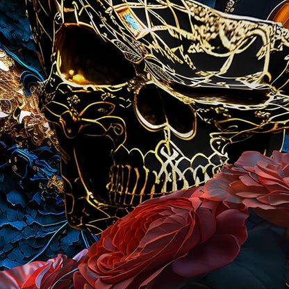 AILONEN 3D Skull Shower Curtain,Oil Ren Rose with Gold Skull Skeleton Design Shower Curtain Set with Hooks for Boys Girls Teens,Gothic Skull Waterproof Fabric Shower Curtain for Bathroom,72" W*96" H