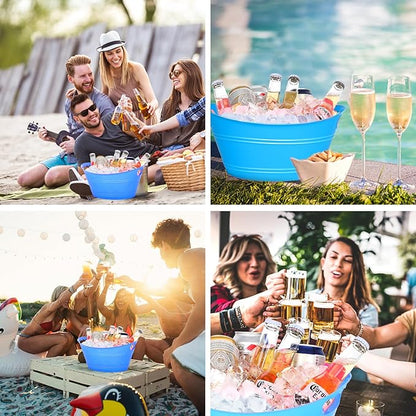 8Pcs Ice Bucket, Plastic Ice Buckets for Parties, Drink Buckets with Handles Beverage Buckets Oval Storage Plastic Tub for Wine Beer Champagne Bottles, 4.3Liter (Blue)