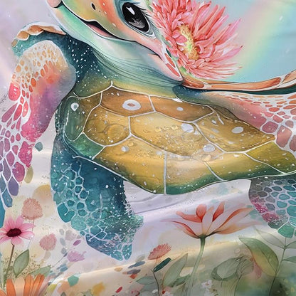 AILONEN Kawaii Sea Turtle Shower Curtain,Tie Die Ocean Animal Themed Bath Curtain Cloth Fabric Bathroom 36" W*72" H Inch,12 Pack Hooks for Kids Child Cute Watercolor Sea Animal Bathroom Curtain