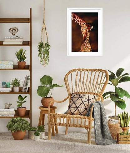 Framed Wall Art Prints Giraffe and Baby by Lantern Press, Animals Decor, 24" x 36", White Frame with White Mat