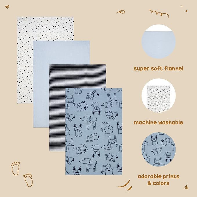 4-Pack Unisex Baby Cotton Flannel Receiving Blankets, One Size Newborn Swaddle Blankets (30 x 30)