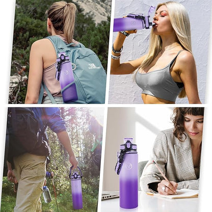 32 oz Insulated Water Bottle With Detachable Straw & Paracord Handle, Stainless Steel Thermos Water Bottle with Leakproof Lockable Lid, BPA-Free Sports Bottle