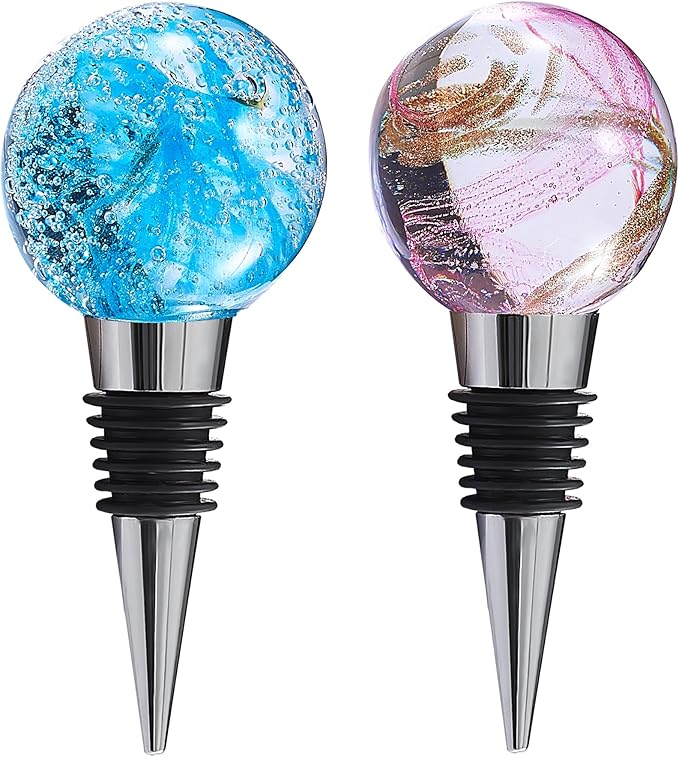 2PCS Wine and Beverage Bottle Stoppers with Galaxy Glass Grip Top, Reusable Wine Saver for or Gifts, Bar, Holiday Party, Wedding