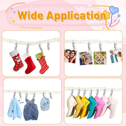 2pcs Stuffed Animal Storage Chain - Boho Stuffed Animal Hammock with 40pcs Metal Clips, Stuff Animal Organizer Hanging Storage for Kids Bedroom Wall Door Display
