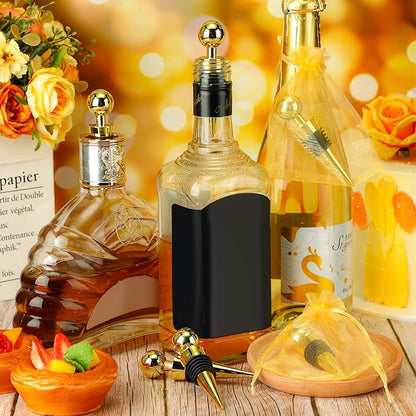 24 Pcs Gold Wine Stoppers Bulk Wine Saver Wedding Party Gifts Favors for Guests Stainless Steel Bottle Stopper Wine Corks Beverage Vacuum Silicone Stopper with Sheer Bags for Wedding Bar