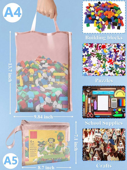 A4A5-1Layers 10 Pack Colored Mesh Zipper Pouch Bags, Double-Layer Nylon Puzzle Building Block Sets Toy Storage & Organization, Breathable See Through Zipper Pouch