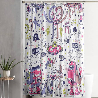 AILONEN Alien Shower Curtain,Spaceship Universe Theme Waterproof Fabric Shower Curtain Sets, 72" W*78" H Monster Robot Bathroom Decor for Boys Teens Kids