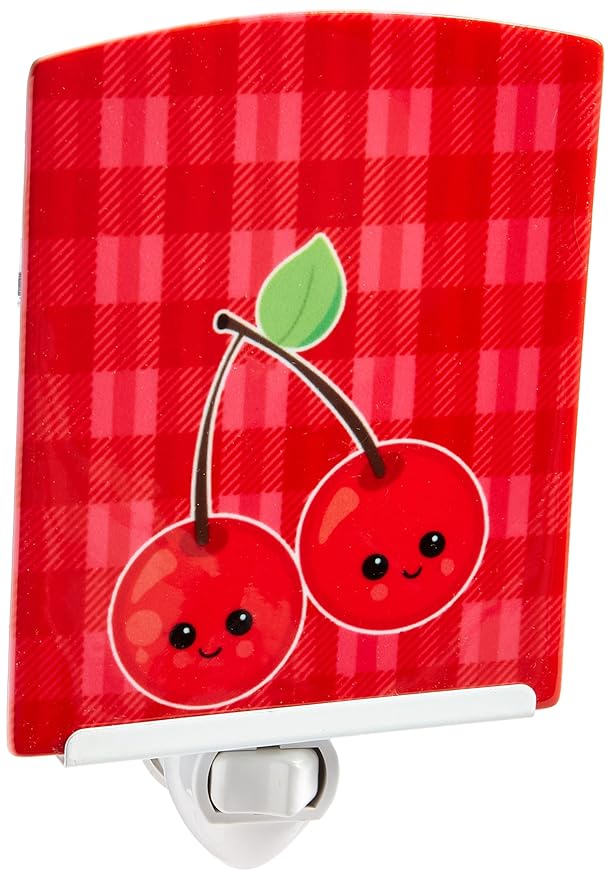 Caroline's Treasures BB6985CNL Cherry Faces Ceramic Night Light Compact, UL-Certified, Ideal for Bedroom, Bathroom, Nursery, Hallway, Kitchen, 6x4x3, Multicolor