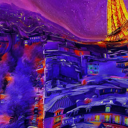 AILONEN Paris Tower Shower Curtain,Purple Glowing City Waterproof Fabric Shower Curtain for Girls Boys Kids Teens, 72" W*84" H Night Eiffel Tower Oil Painting Shower Curtain