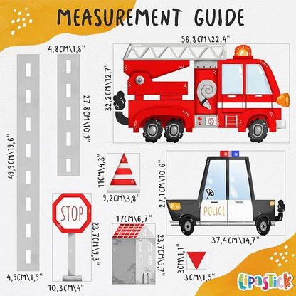 Large Car Wall Decals for Kids by Lipastick - 139 pcs Transports Wall Stickers Peel and Stick Truck Stickers - Wall Decals for Boys Kids Baby Room - Construction Cars City Wall Decor XXL Size