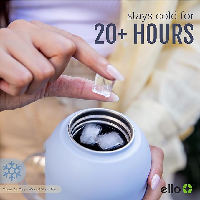 Ello Cooper 22oz Stainless Steel Water Bottle with Straw and Carry Handle, Double Walled and Vacuum Insulated Metal, Leak Proof Locking Lid with Soft Silicone Spout, Reusable, BPA Free, Lemonade