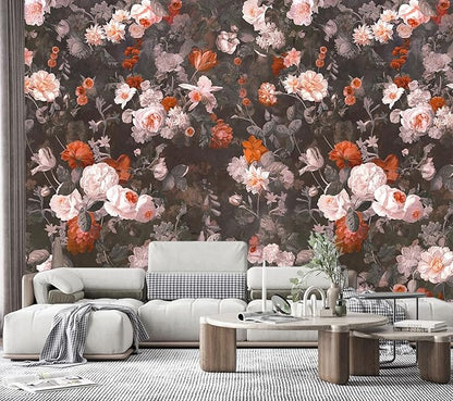 3D Retro Rose Flower Wallpaper Large Floral Wall Mural for Living Room Decor (Not Peel and Stick)