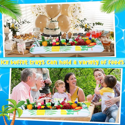 3 Pcs Inflatable Serving Bars Summer Ice Buffet Salad Serving Trays Ice Holder for Party BBQ Picnic Inflatable Drink Cooler with Drain Plug Air Pump Luau Pool Party Supplies (Palm Leaf)