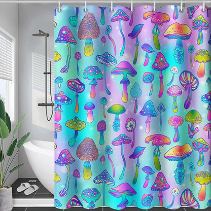 AILONEN Mushroom Shower Curtain for Bathroom,Blue Purple Mushroom Bath Curtain,Cute Cartoon Magic Fungus Decor Bathroom Curtain with 12 Plastic Hooks, 72" W x 84" H