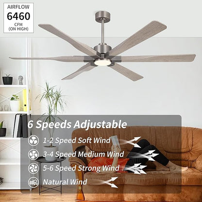 68 Inch Ceiling Fan with Lights and Remote Control, 6 Reversible ABS Blades, 6-Speed Noiseless DC Motor with 4.5" / 12" / 24" Downrods for Bedroom Dining Living Room, Antique Nickel and Gray