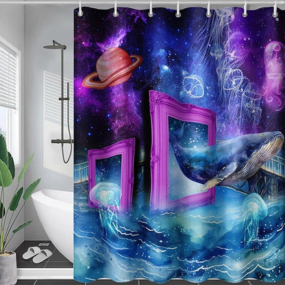 AILONEN 3D Whale Shower Curtains,Purple Galaxy Bath Curtains,Ocean Jellyfish Curtains for Kids Girls,Polyester Waterproof for Bathroom with 12 Hooks,72" W*84" H Purple