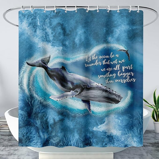 AILONEN 3D Whale Shower Curtain,Cute Whale Jumping Shower Curtain for Bathroom,3D Blue Ocean Animal Waterproof Fabric Shower Curtain Set with Hooks,36" W*72" H