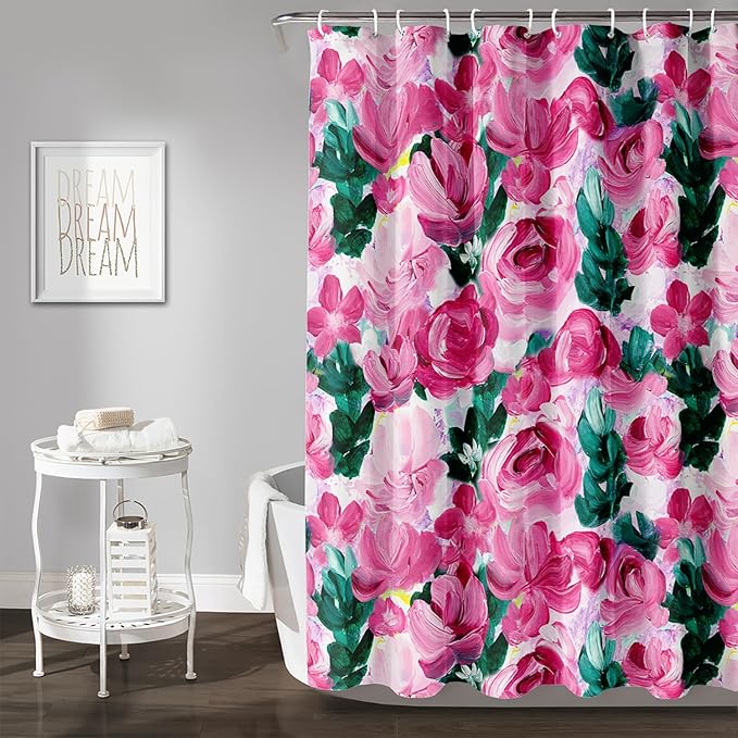 AILONEN Rose Shower Curtain,Large Group of Roses Waterproof Fabric Shower Curtain Set for Girls Kids Teens, 72" W*84" H Oil Painting Rose Theme Bathroom Decor