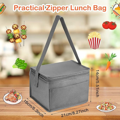 Amyhill Gray Insulated Lunch Bag, 8.27 x 6.3 x 5.51 inches, PEVA Foil Lining, Stain Resistant, Reusable, Portable, Lightweight, Spacious, Easy to Clean, Suitable for Office, Picnic
