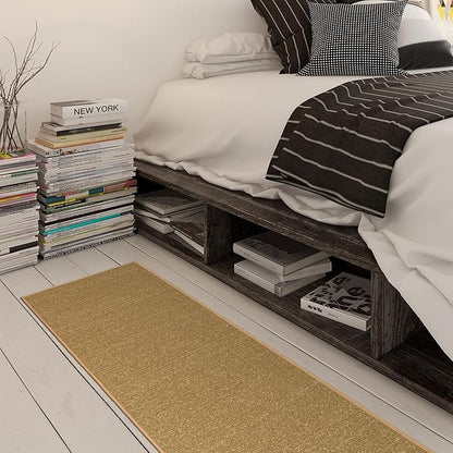 Machine Washable Modern Solid Design Non-Slip Rubberback 2x5 Traditional Runner Rug for Hallway, Kitchen, Bedroom, Entryway, 20" x 59", Beige