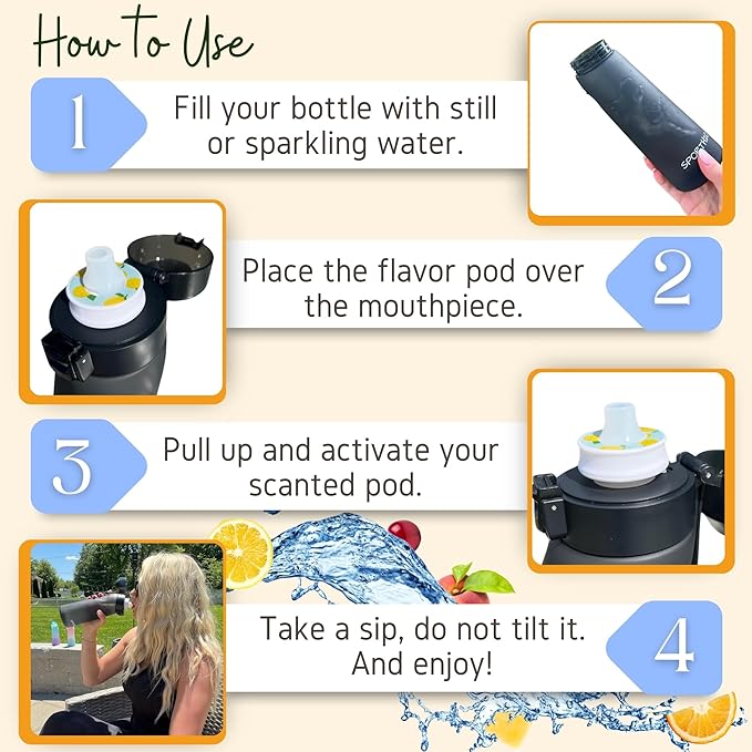 Air Water Bottle 650ml – Water Bottle With 5 Scented Pods, 0% Sugar BPA Free Cup with Bottle & Straw Brushes | Suitable for Outdoor | Sports | Gift Idea (New Black + 5 Pods)
