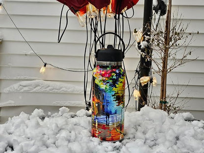 32oz Stainless Steel Sports Water Bottle with Straw Lid - Leak-Proof, Durable Design for Hydration on the Go During Workouts, Travel & Outdoor Activities, City Rain