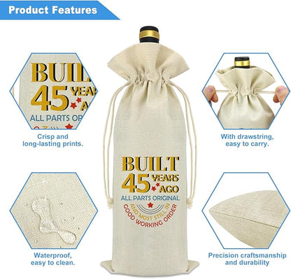 Funny 45th Birthday Gifts Happy Birthday Party Wine Bag 45 Years Old Birthday Gift for Her Him 45th Anniversary Birthday Gifts for Friends Wife Husband Mom Dad Aunt Uncle Decorative Wine Bottle Bag