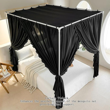 AIKASY Princess Canopy Bed Curtains with Top Ties - Windproof & Lightproof for Girls' Adult Bedroom Decor | Bed Canopy Drapes (King,Black)