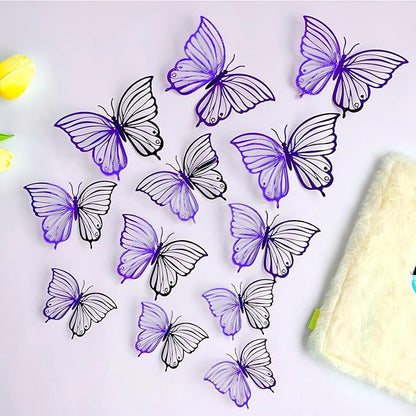 3D Butterfly Wall Decor 48 Pcs 4 Styles 3 Sizes, Butterfly Birthday Decorations Butterfly Party Decorations Cake Decorations, Removable Stickers(Purple)