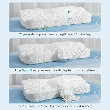 AM AEROMAX 32" King Size Adjustable Cervical Memory Foam Pillow, Contour Pillows for Neck and Shoulder Pain Relief, Ergonomic Neck Supporting Pillow for Side and Back Sleepers.(White)