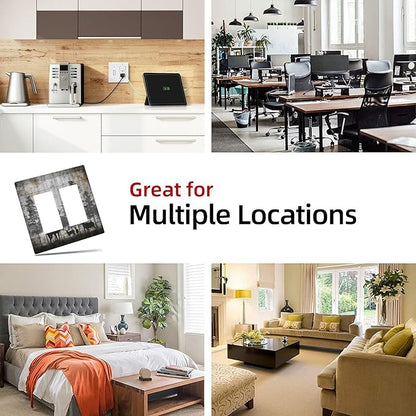 Rustic Deer Forest Vintage Wood Board 2 Gang Rocker Boho Light Switch Covers Decorative Country Unique Double Decora Outlet Wall Plate Faceplate Switchplate GFCI for Farmhouse Bedroom