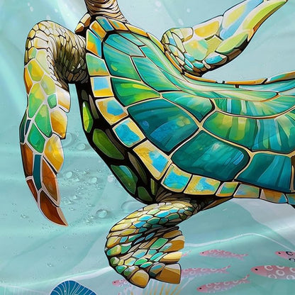 AILONEN Cute Sea Turtle Shower Curtain,Cartoon Turtle with Water Plant Shower Curtain Set for Bathroom,Kawaii Ocean Animal Theme Waterproof Fabric Shower Curtain with Hooks,72" W*72" H